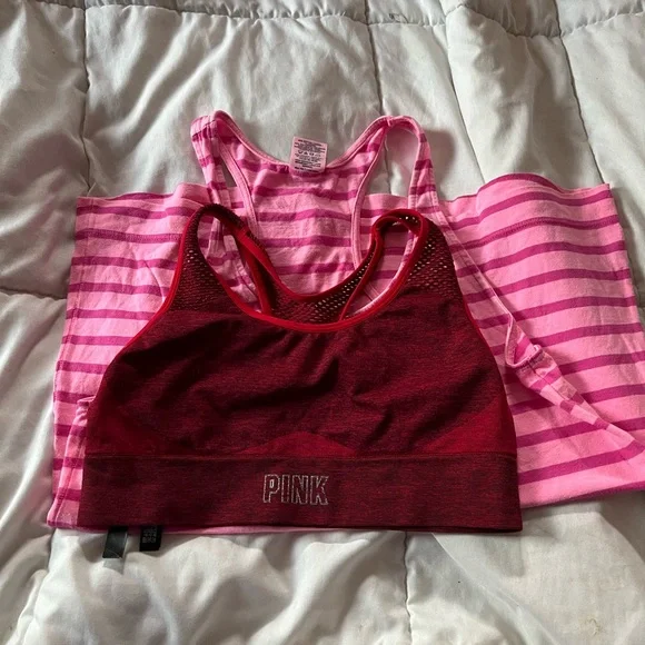 Pink Victoria’s Secret striped tank top and sports bra - Picture 9 of 9